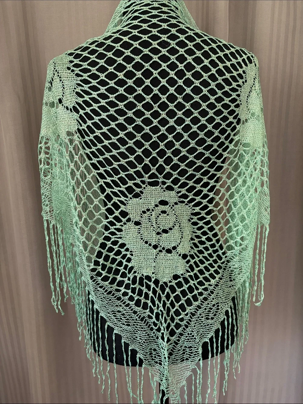 Light Mint w/Gold Threading Knit Fringe Shawl Scarf